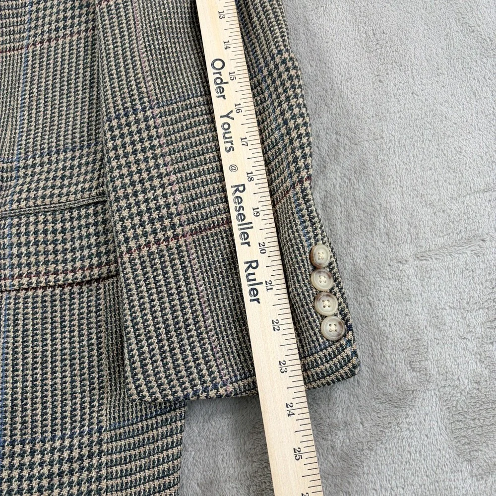 VTG Polo Ralph Lauren Blazer Jacket 42 Glen Check Silk Linen Wool 80s 90s USA